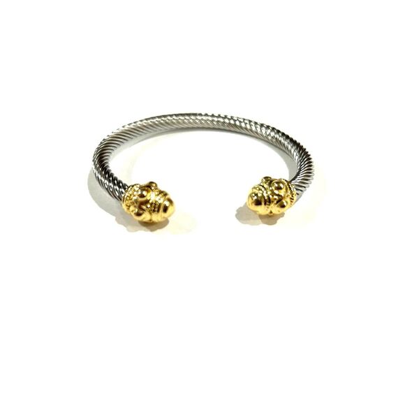 Tarnish Resistant 18 K Gold Plated Silver Rope Cable Adjustable Bangle Bracelet - Picture 1 of 2